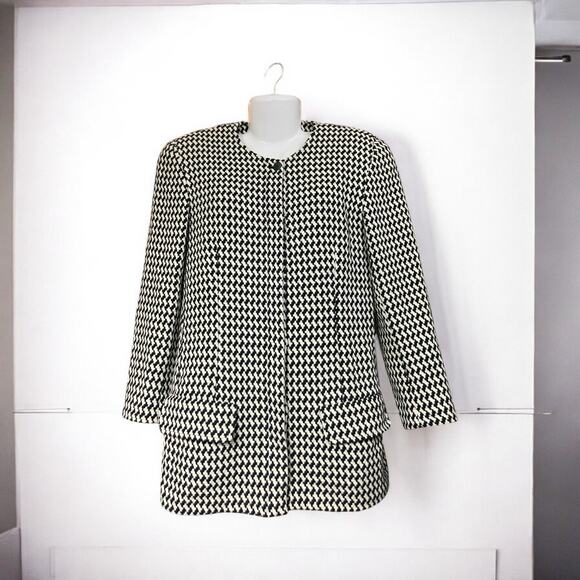 Moods by Krizia Women's B/W Houndstooth Wool Blend Button Front Blazer SZ 10 VTG - Picture 1 of 13